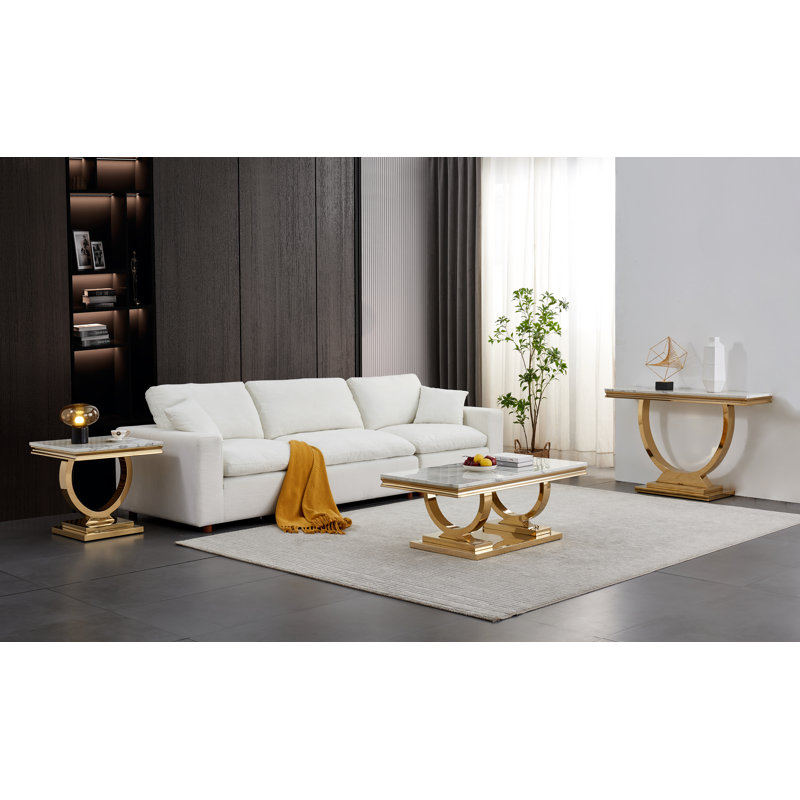 Ensemble de 3 tables de salon (ensemble de 3), Blanc, Doré