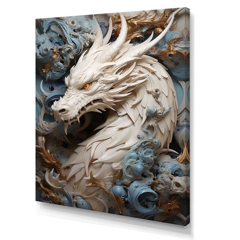 «Epic Blue and Gray Dragon Odyssey», reproduction sur toile, H 40 po x l 30 po x P 1,5 po, Toile tendue