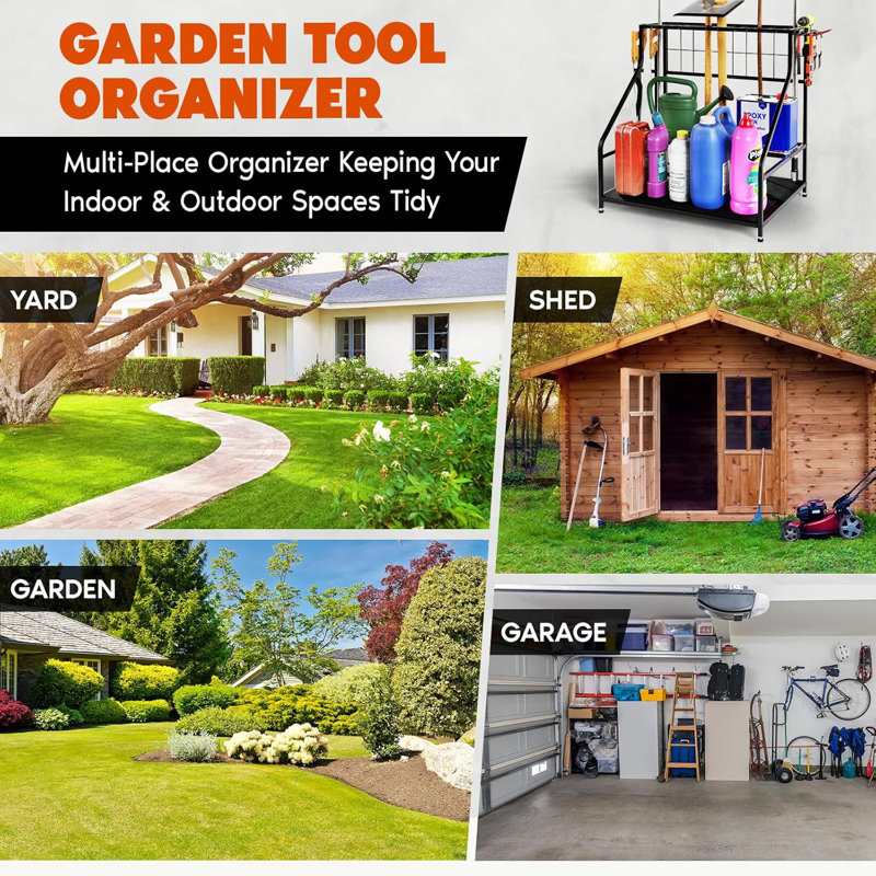 Métal - Organisateur d'outils de jardin - Sans roues