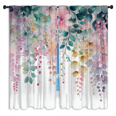Watercolor Floral Foliage Window Curtains Flowers Sheer & Room Darkening - 2 Panels