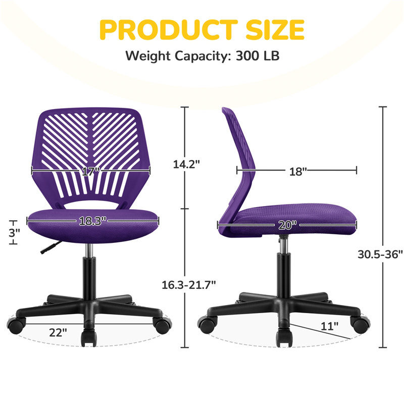 Rubin Mid Back Armless Office Chair, Purple
