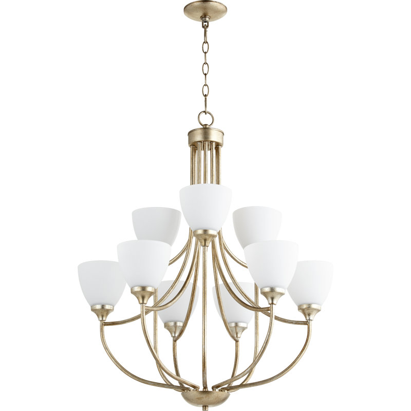Lustre empire à 9 lumières Radack, Feuille argentée vieillie