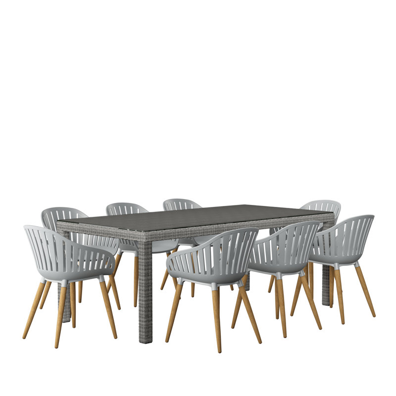 Anautica 8 - Person Wood Patio Dining Set with Rectangular Table