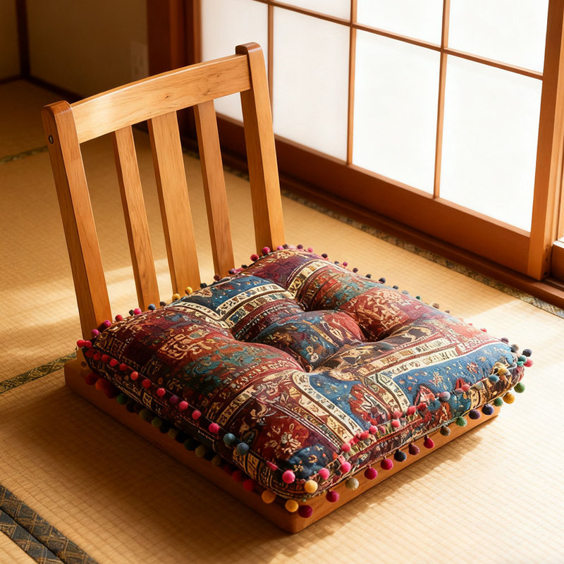 Square Tatami Seat Cushion, Blue Abstract 2