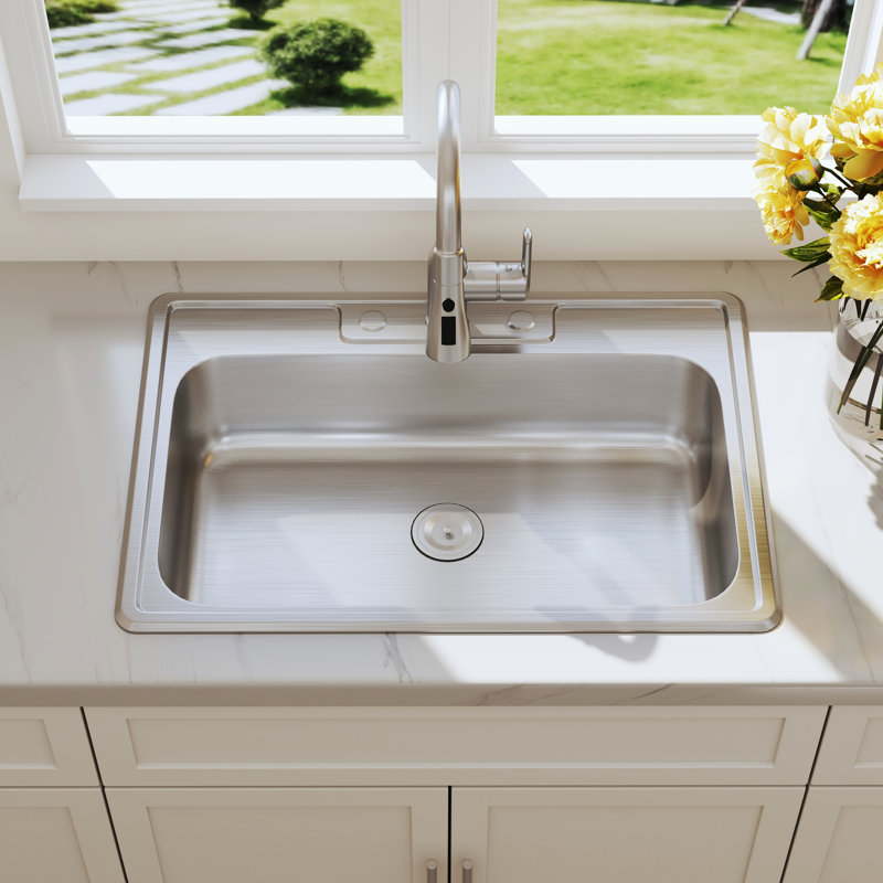 Blenzia 33x22 Drop In Single Bowl 18 Gauge Stainless Steel Kitchen Sink 33" x 22" x 9"