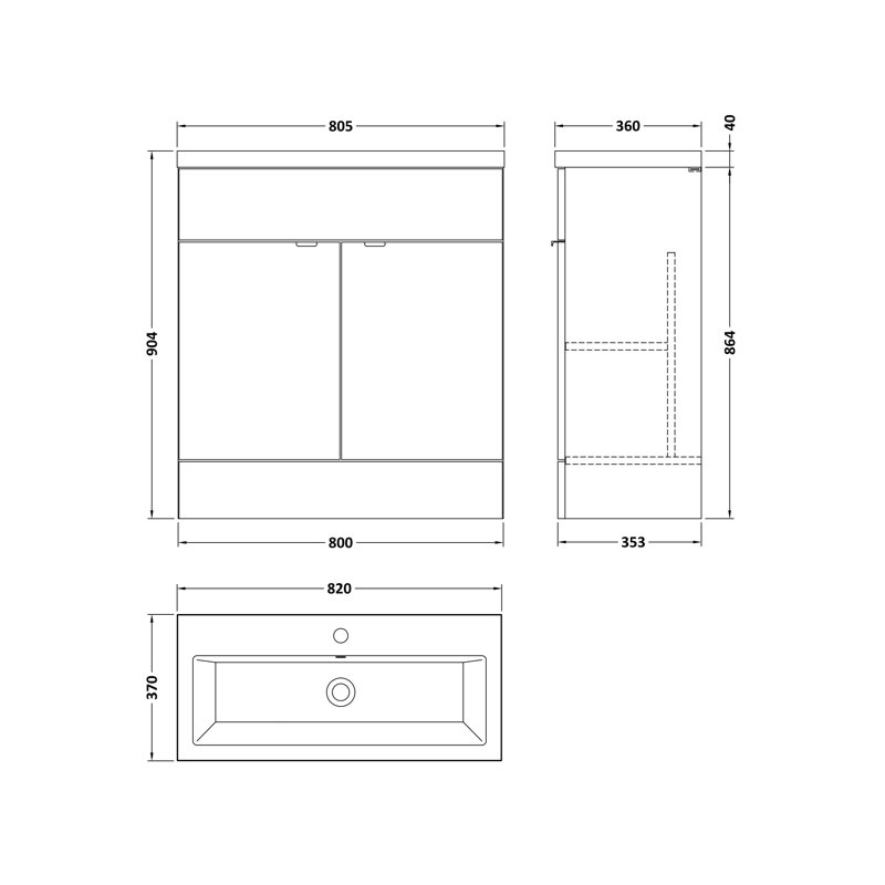 805mm Single Bathroom Vanity with Drop In Vitreous China Basin