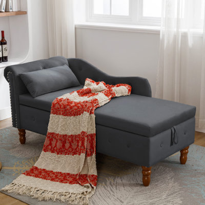 Velvet Nailhead Rolled Arm Upholstered Storage Chase Lounge