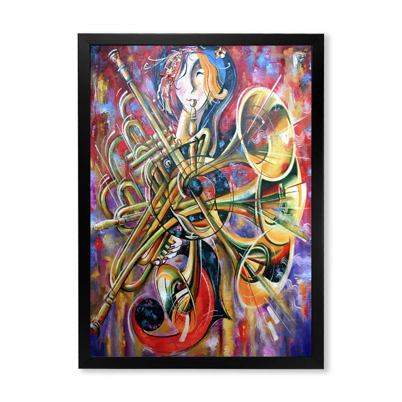" Abstract Multicoloured Music Impression ", 40" H x 30" W, Black Closed Corner Frame Canvas