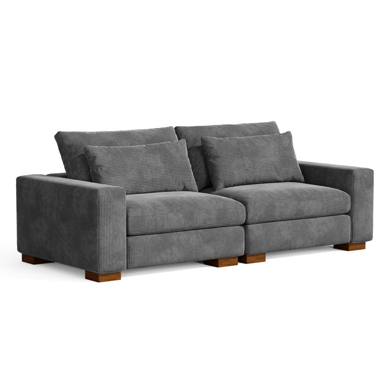 Kitson 89'' Recessed Arms Modular Sofa, Dark Gray Corduroy