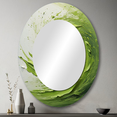 Miroir mural ovale vert et blanc à spirale abstraite II