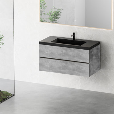 Meuble-lavabo 42 po avec lavabo et tiroirs à fermeture en douceur gris ciment