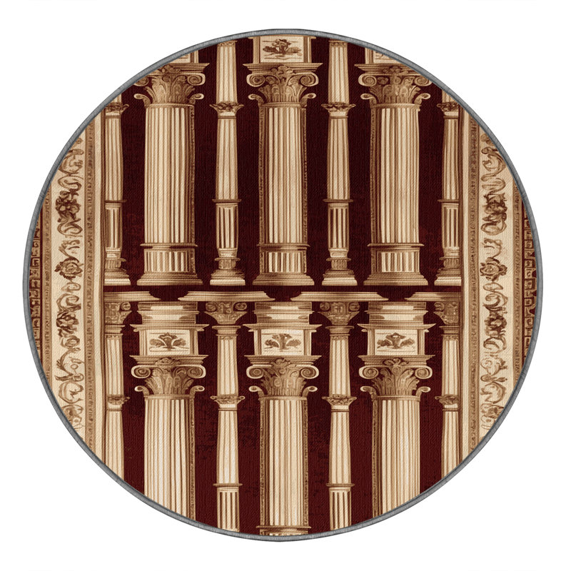 Machine Washable French Brown Area Rug, Round 5'