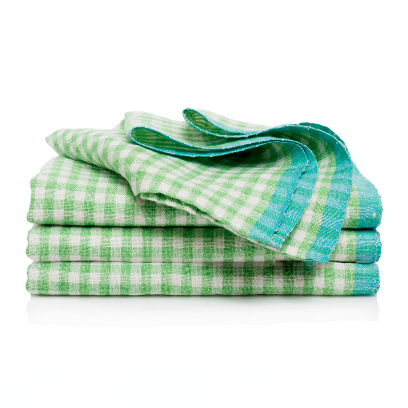 Gingham Linen Square Napkins, Lime/Aqua