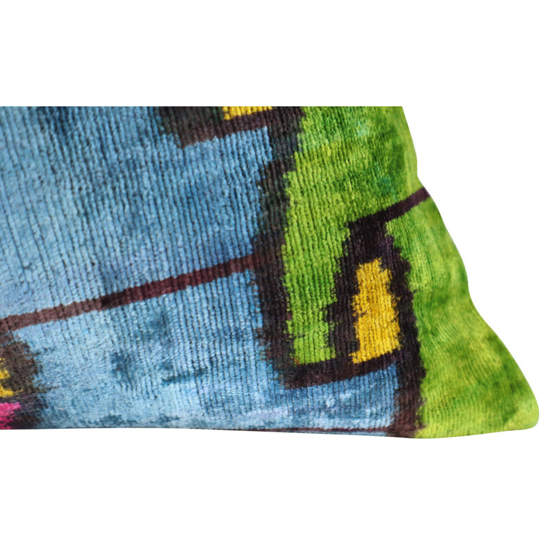 Velvet Rectangular Pillow Cover & Insert, Blue/Pink/Green Geometric 1