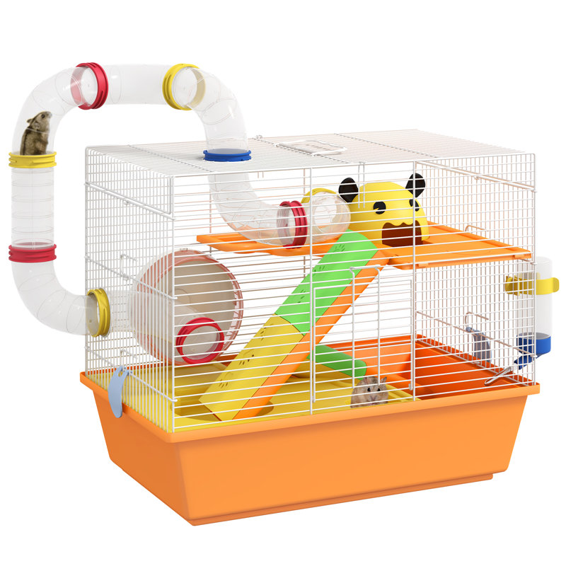 Hamster Cage 3 Tiers Gerbil Cage for Dwarf Hamsters with Tubes Ladder