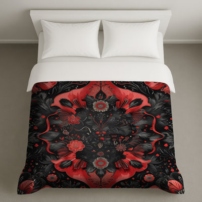 Housses de couette à motif floral rouge et noir