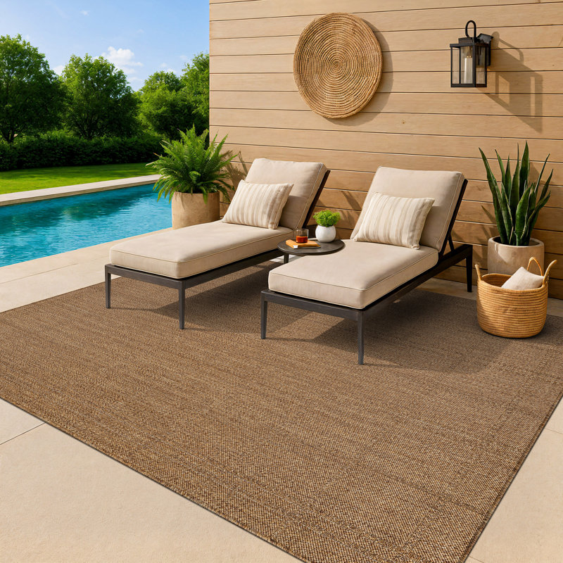 Plaid Natural/Jute Easy-Care Indoor/Outdoor Flat Woven Area Rug, Rectangle 6'7" x 9', Natural