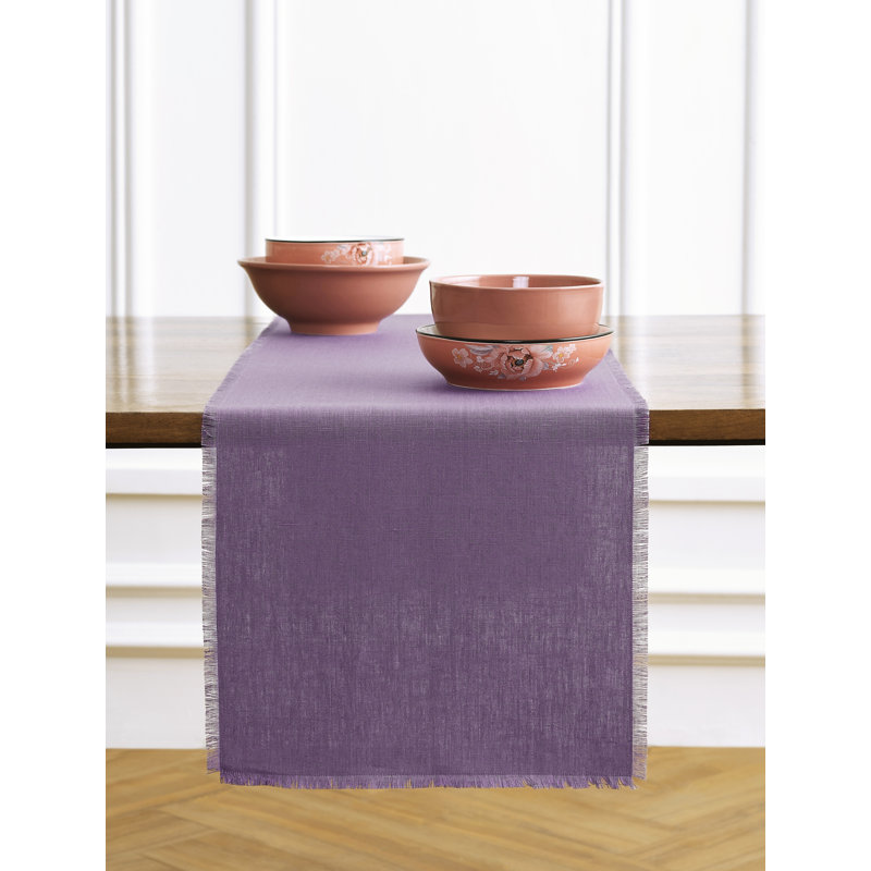 Fringe - 100% Pure Linen Table Runner, 108" x 14" Rectangle, Mulberry