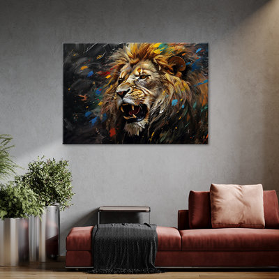 Lion On A Dark Background - No Frame Print on Canvas