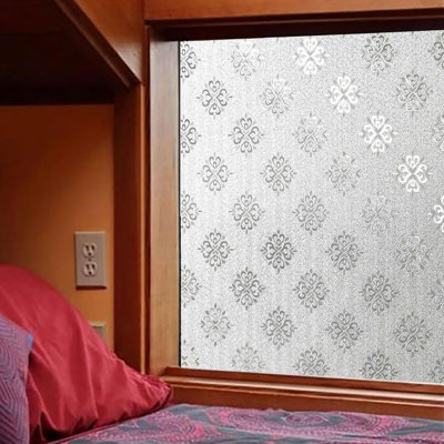 Window Privacy Film, Glass Decorative Static Cling, Removable Sun Blocking Vinyl Covering,  Frost Blossom,17.3" X 78.7