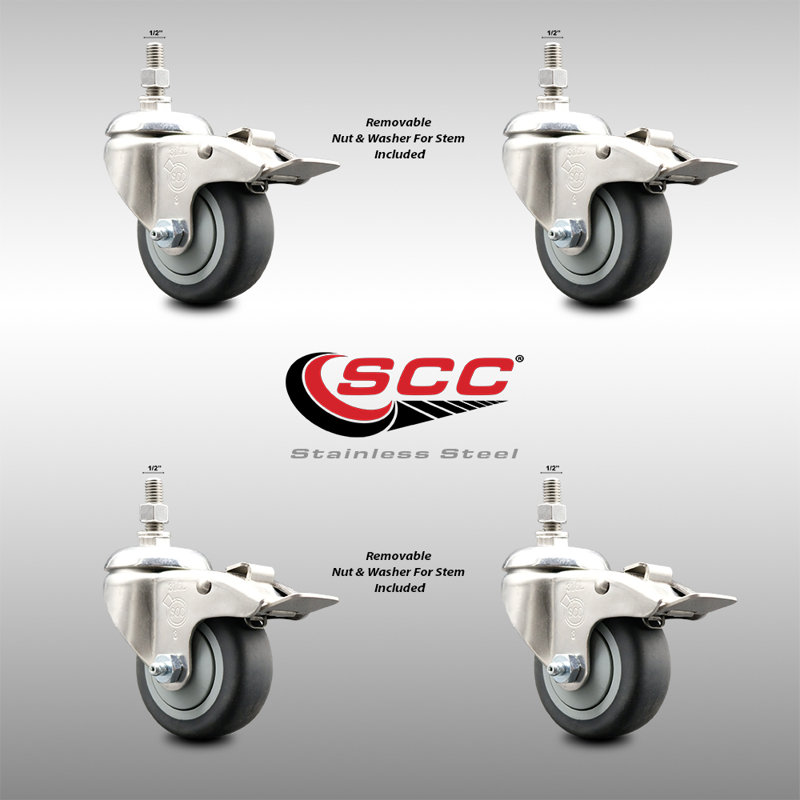 316SS Thermoplastic Rubber Swivel Stem Caster Set Lock Brake SCC