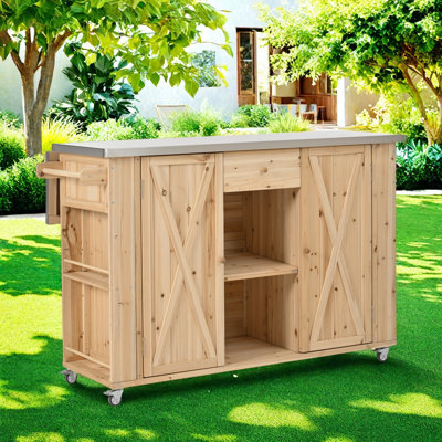 Chariot-bar extérieur en bois massif avec îlot de cuisine
