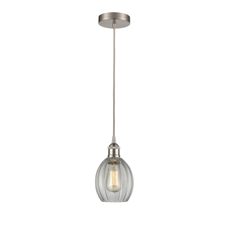 Luminaire suspendu simple à 1 lumière Bolduc, Transparent, Nickel satiné brossé