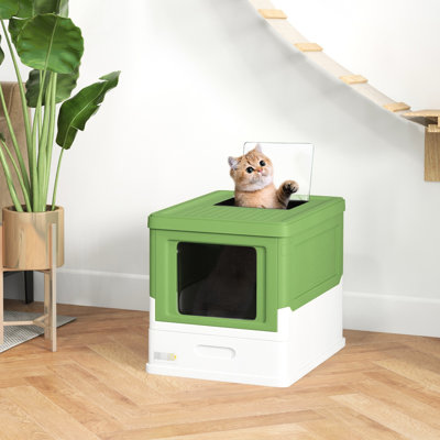 Enceinte de litière pour chat spacieuse, jaunâtre, prévient les éclaboussures et les odeurs, avec porte d'accès à l'avant, boîte à capuchon, maintien en place, options de sortie du dessus d'entrée