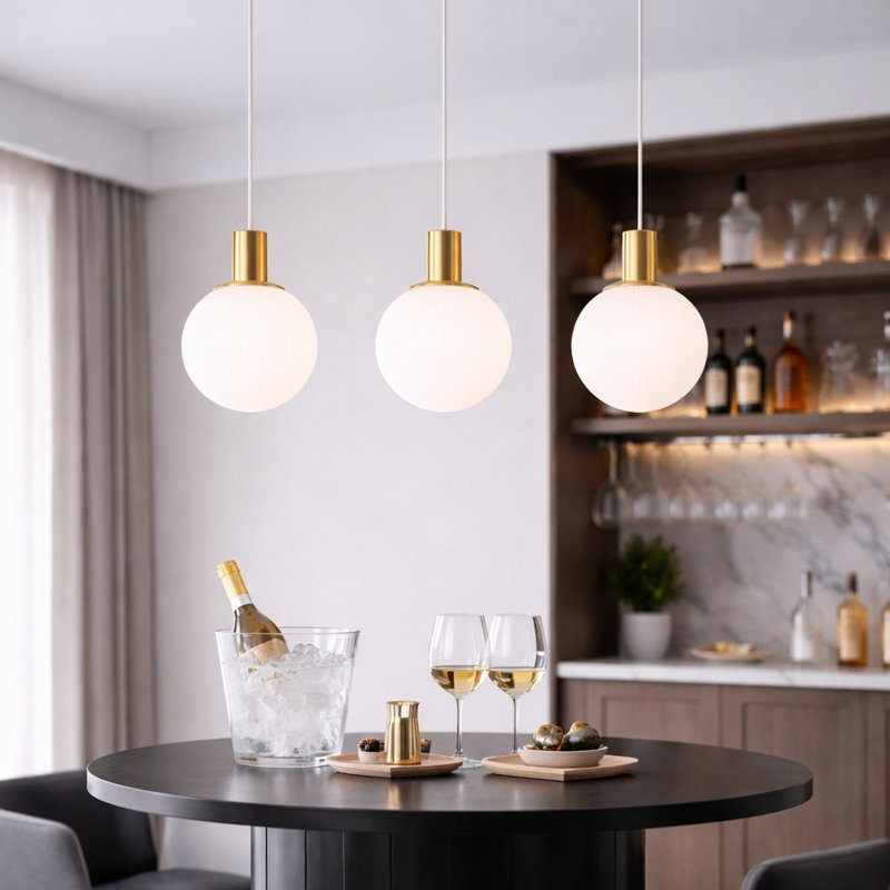3 -Light Kitchen Island White Glass Pendant