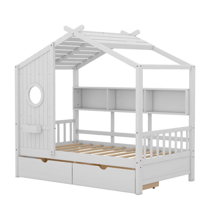 Lit maison en bois Lompico, Simple, Blanc