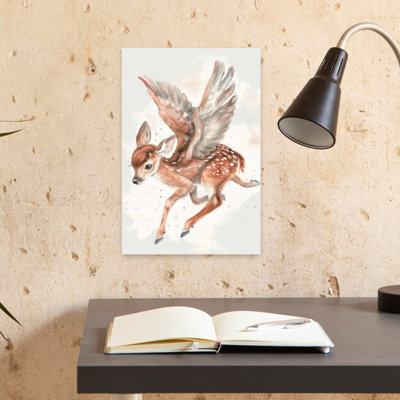 Dreamy Winged Fawn Contemporary Wall Art Print 1 Piece Wrapped Canvas Wall Art