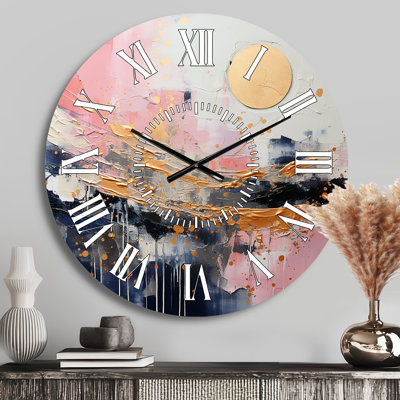 Gold And Pink Modern Liquid Shapes III - Abstract White Face Wall Clock