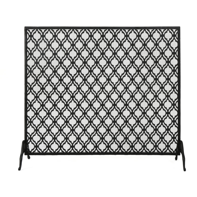 Pare-étincelles en fer moderne à panneau simple, de couleur noire, de style cercle chevauchant, profondeur de 39,24 po, largeur de 11,46 po, hauteur de 35,05 po, garde les cendres, instructions de montage fournies