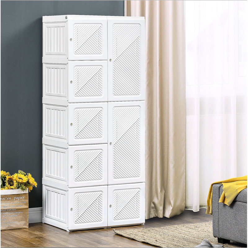 Garde-robe portable, armoire de chambre pliante, organisateur de rangement de vêtements avec 8 compartiments cubes, tringle, portes magnétiques