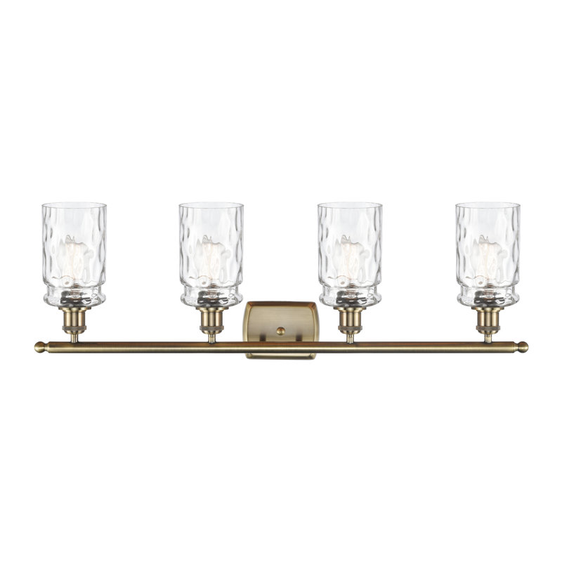 Éclairage pour meuble-lavabo à intensité réglable en laiton antique 2 lumières Wingo, DEL, Verre limpide, 4 lumières