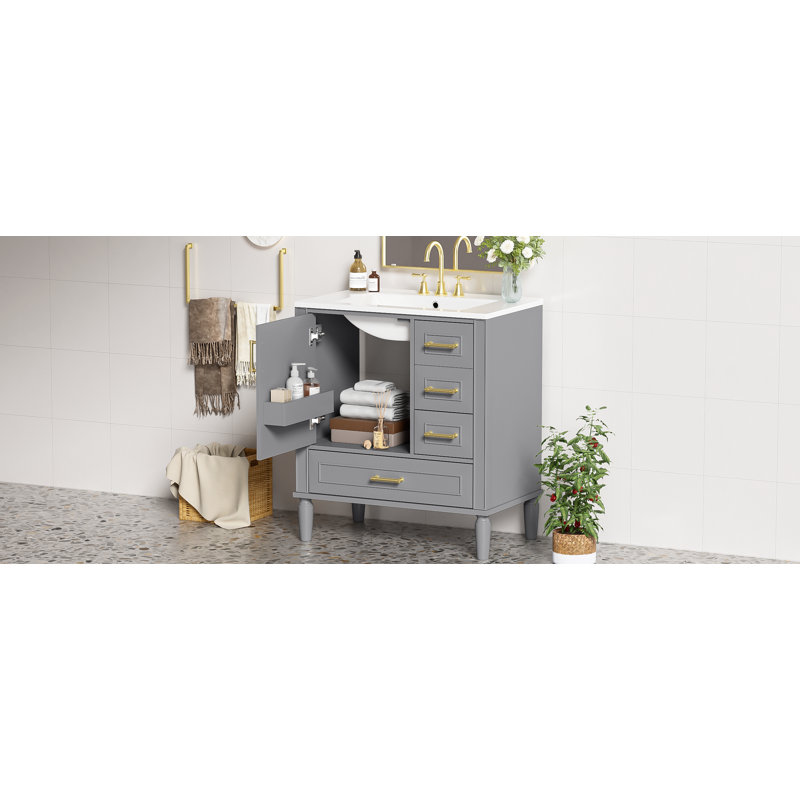 Meuble-lavabo 30 po avec lavabo en céramique, Gris