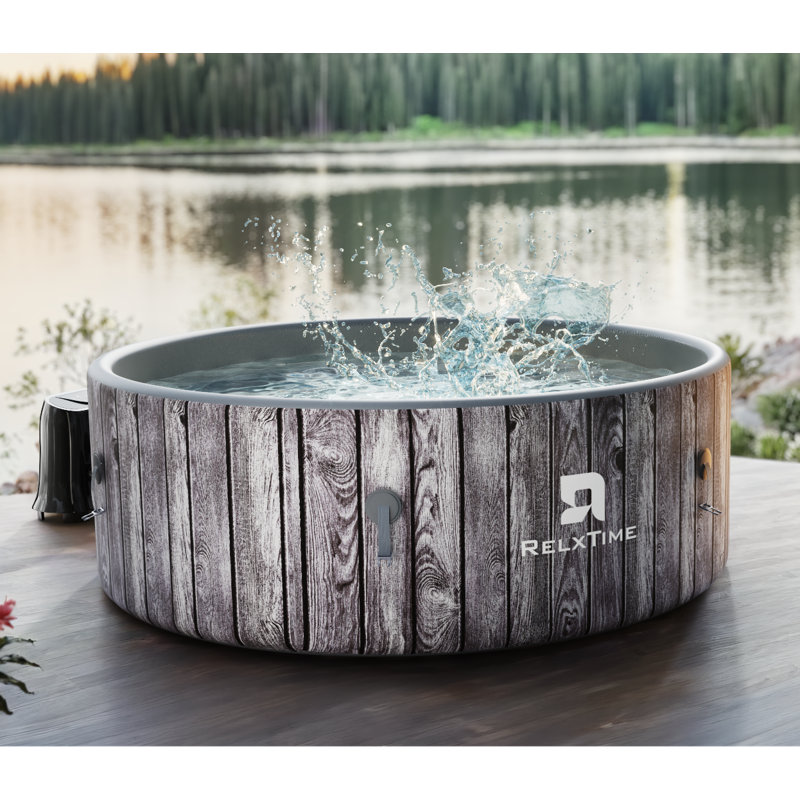 Relxtime Inflatable Hot Tub 5 To 7 Person Round Hottub,portable Outdoor Air Jet Spa 71'' X 71'' With Energy-saving Insulation Cover, 130 Bubble Massage Nozzles, 2 Filter Cartridges, 1 Floor Mats