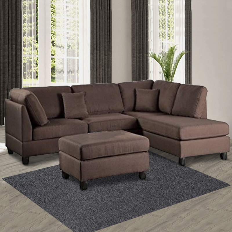 Safeer Upholstered L-Shaped Sectional Reversible, Chocolate Brown