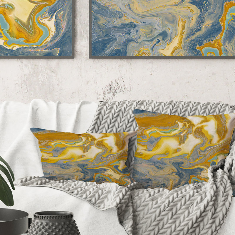 Coussin décoratif jaune et bleu I 12 "x 20"