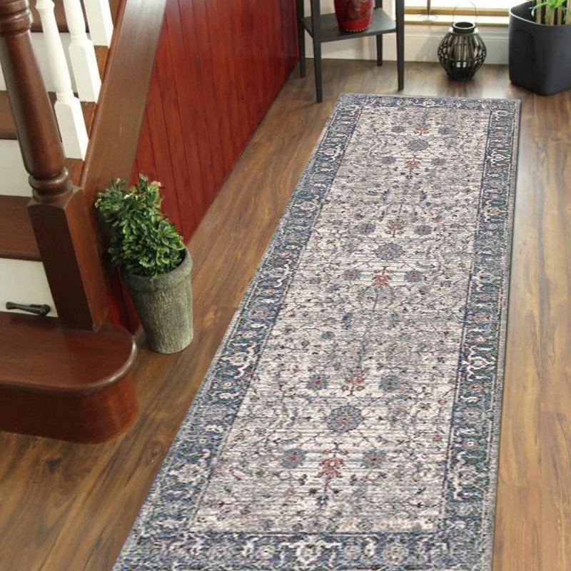 Elynna Transitional Bordered Premium Polyester Performance Area Rug, Runner 2'7" x 8'