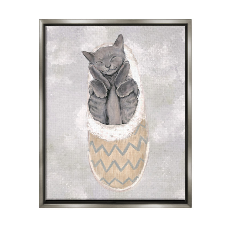 «Grey Kitten Sleeping» par Ziwei Li, Toile avec cadre gris, H 31 po x l 25 po