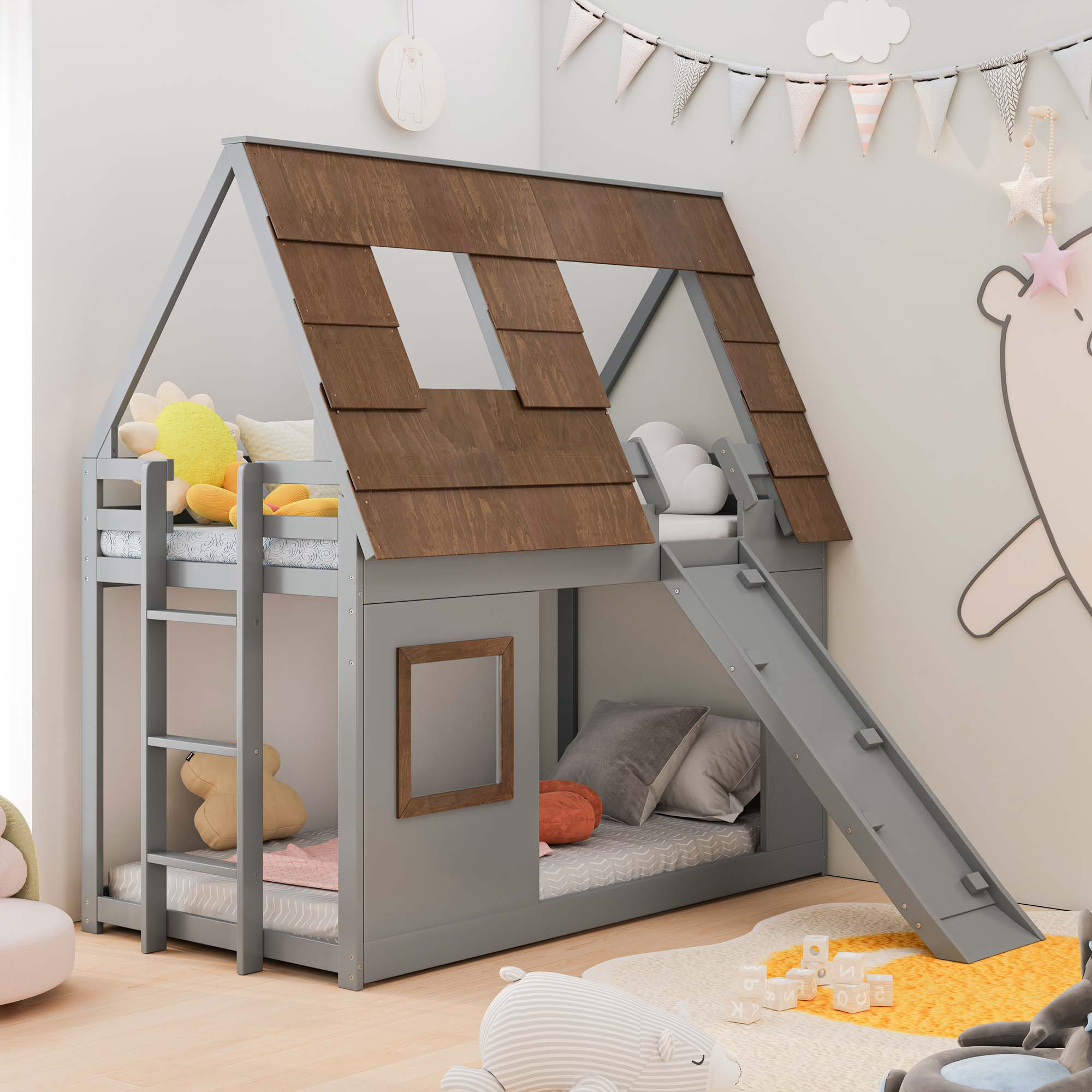 Ophelia & Co. Cozy And Fun Wood Twin Size House Bunk Bed With Window ...