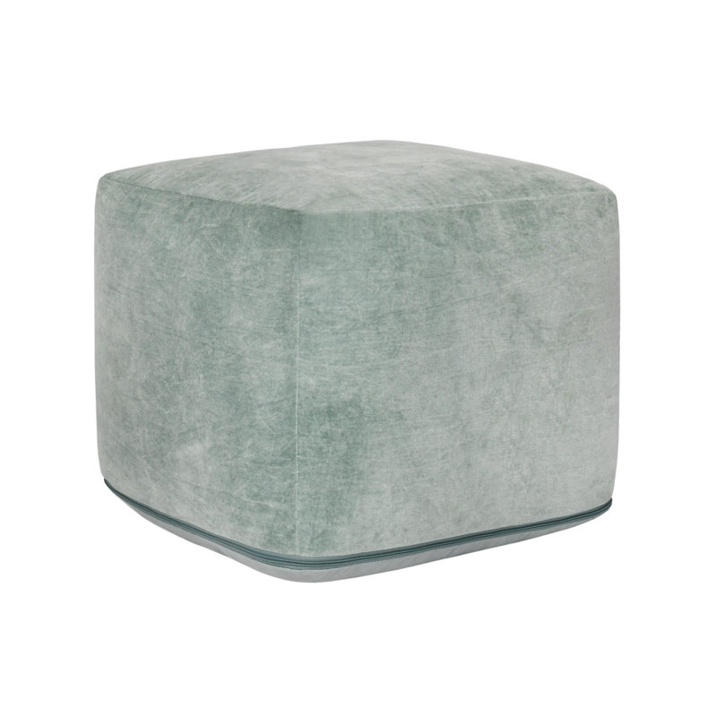 Heirloom Velvet Upholstered Floor Cushion Pouf, Bay Green