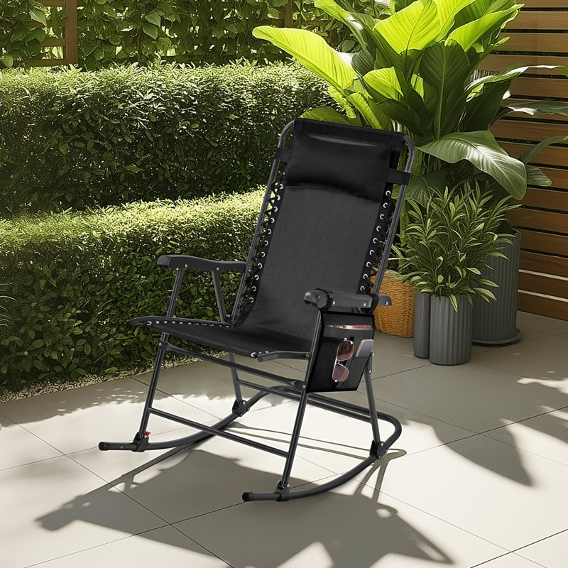 Chaise berçante d'extérieur pliable en acier, Noir