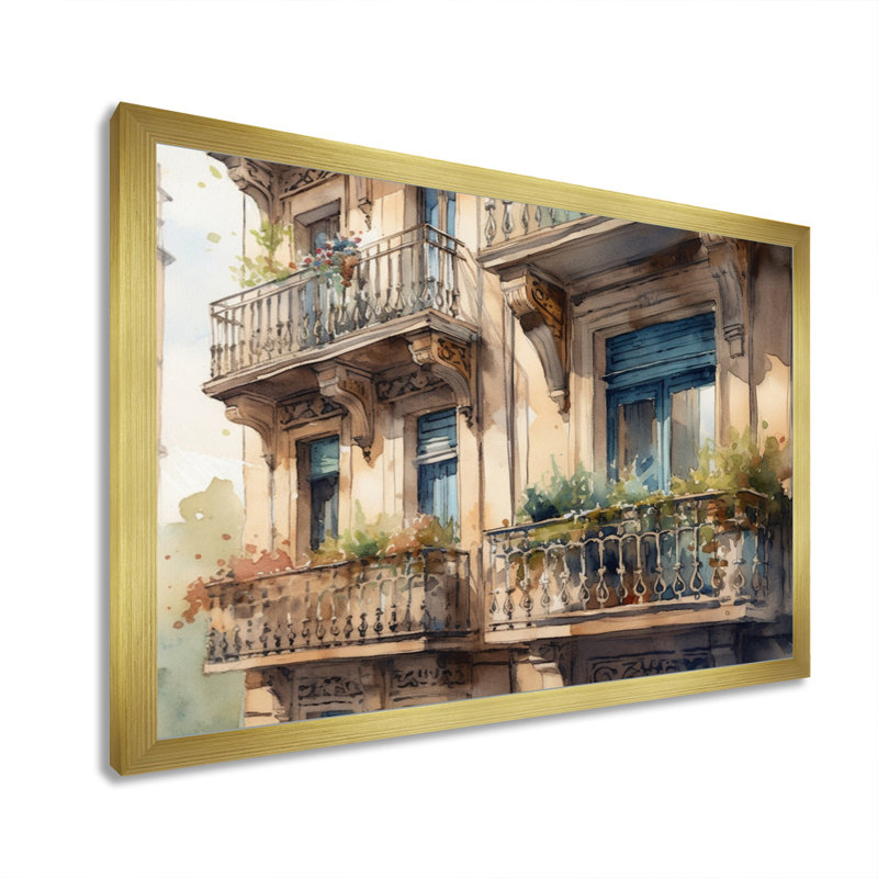 «Rufe Barcelona Old World Charm II», reproduction sur toile, H 12 po x l 20 po x P 1 po, Encadrement doré