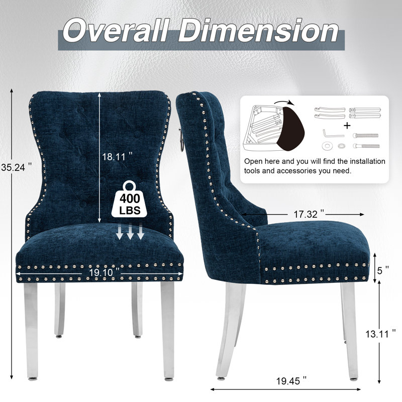 Chaise de salle à manger Parsons, Chenille bleu foncé