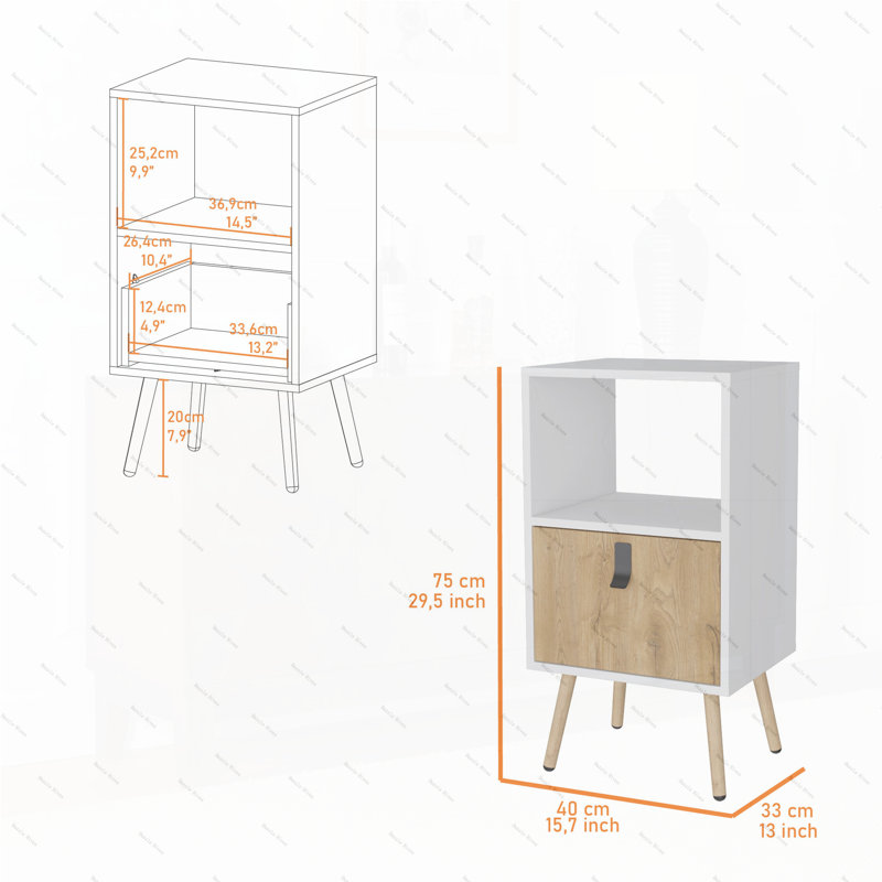 Grande table de chevet blanche et Macadamia