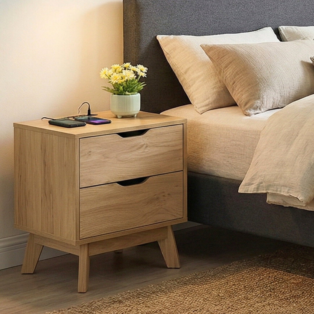 Dreanna 2 Drawer Nightstand with Charging Station, Bedside Table with Storage Drawers, Night Stand for Bedroom, End Table or Side Table for Living Room, 15.7" D x 18.9" W x 21.2" H George Oliver 