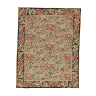 Tapis beige, rouge et vert noué à la main de haute qualité