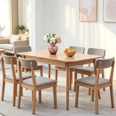 47.2" to 63" Extendable Round Dining Table, Natural Solid Oak Diagonal Legs, Light Finish, Seats 6-8 People for Indoor Dining Room